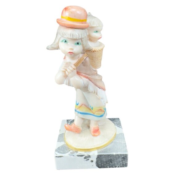 Simonelli Fontanini Carrara Marble Base Depose Italy Figurine Native Girl W Baby - Picture 1 of 10